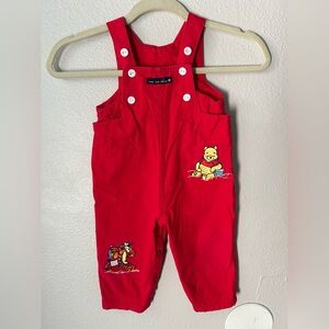 Vintage Disney Story 90s Red Overalls Size 9-12 Months Winnie The Pooh & Tigger